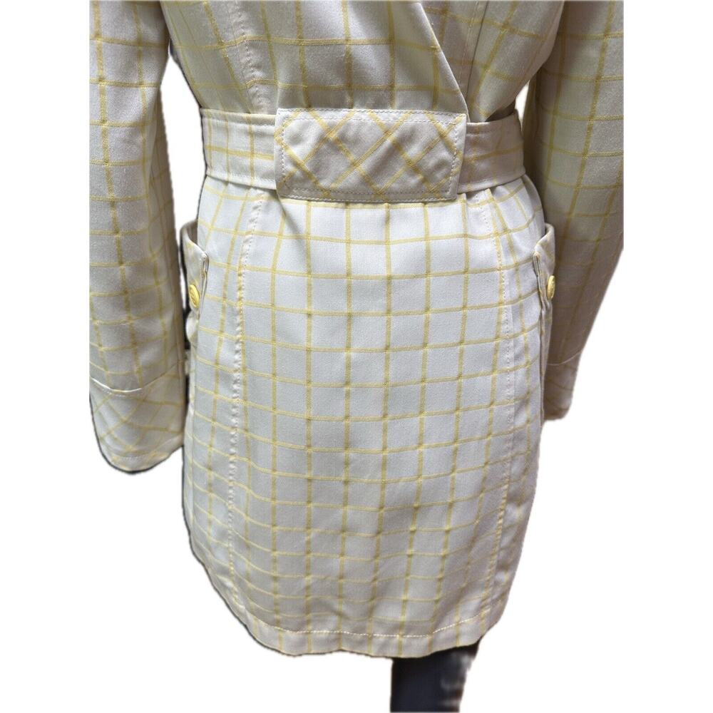 Tulle Yellow Stripe White Trench Coat Belted Waist Big Buttons Size Small - Picture 4 of 13